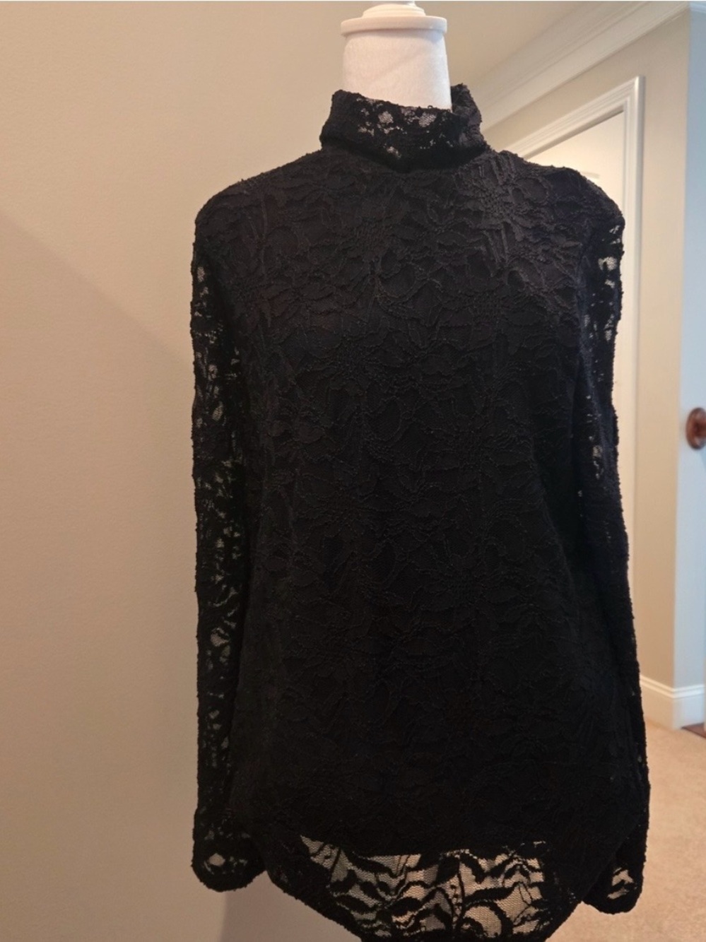 Black Lace High-Neck Shirt
